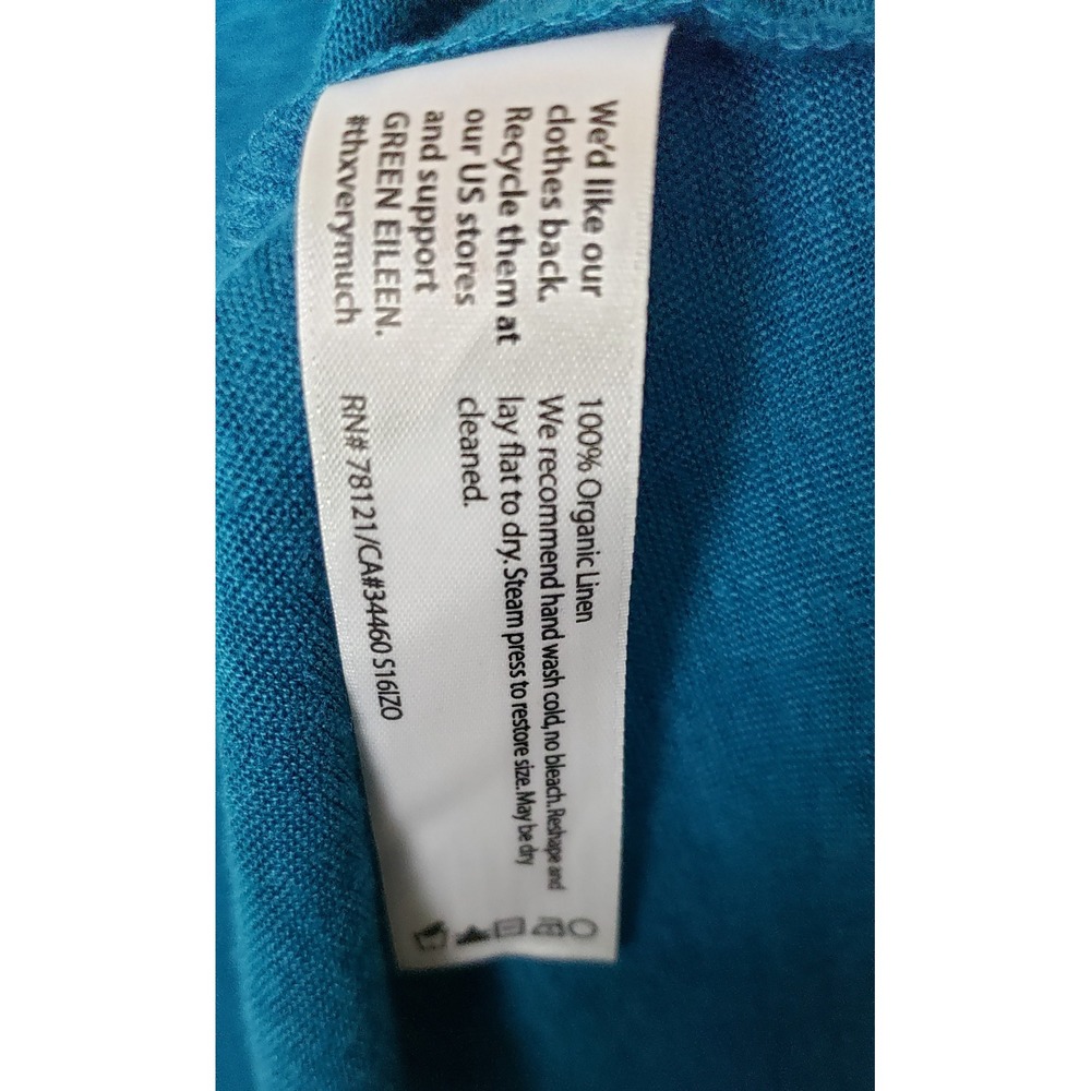 Eileen Fisher Tunic Tee Shirt XL 100% Organic Linen Slub Teal Blue Casual Summer - Picture 4 of 7